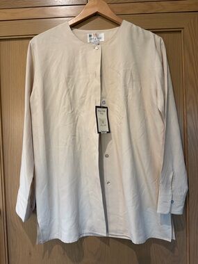 NWT Vintage Art of Silk Tie Rack Deadstock Cream Button-Down Minimalist / small